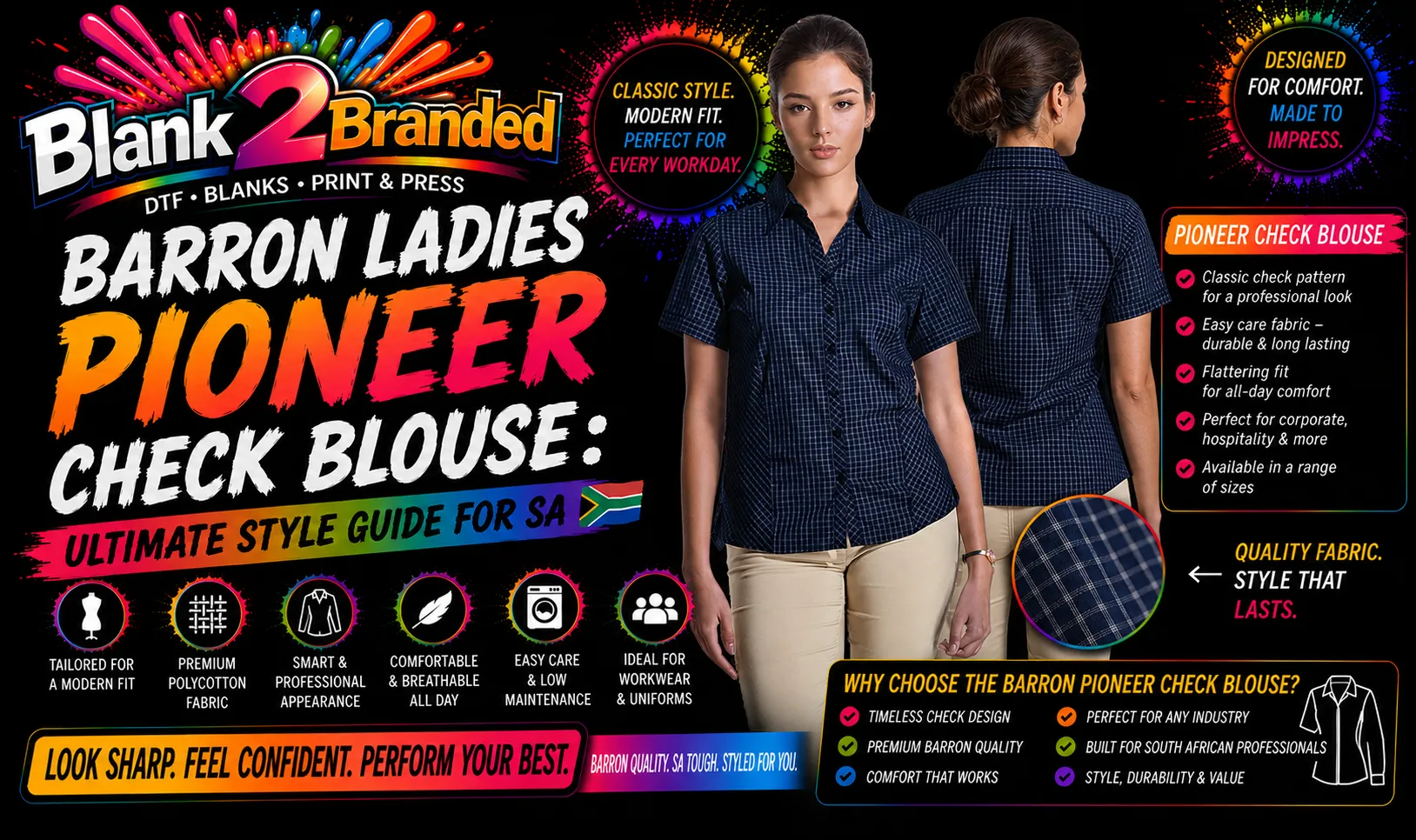 Barron Ladies Pioneer Check Blouse | Blank2Branded SA